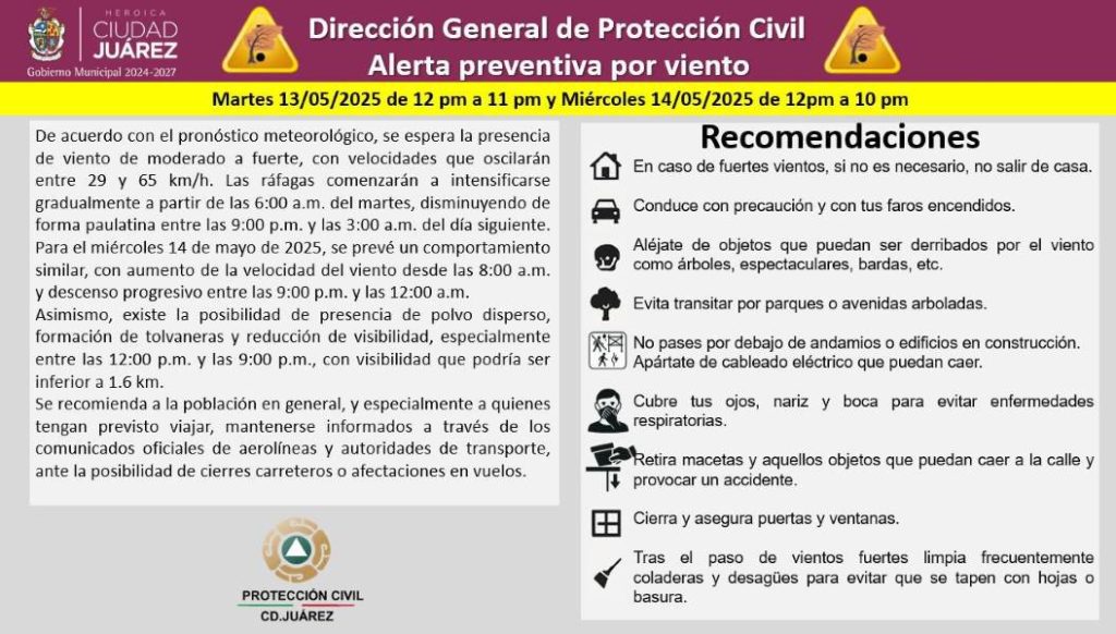 alerta por viento y tolvaneras