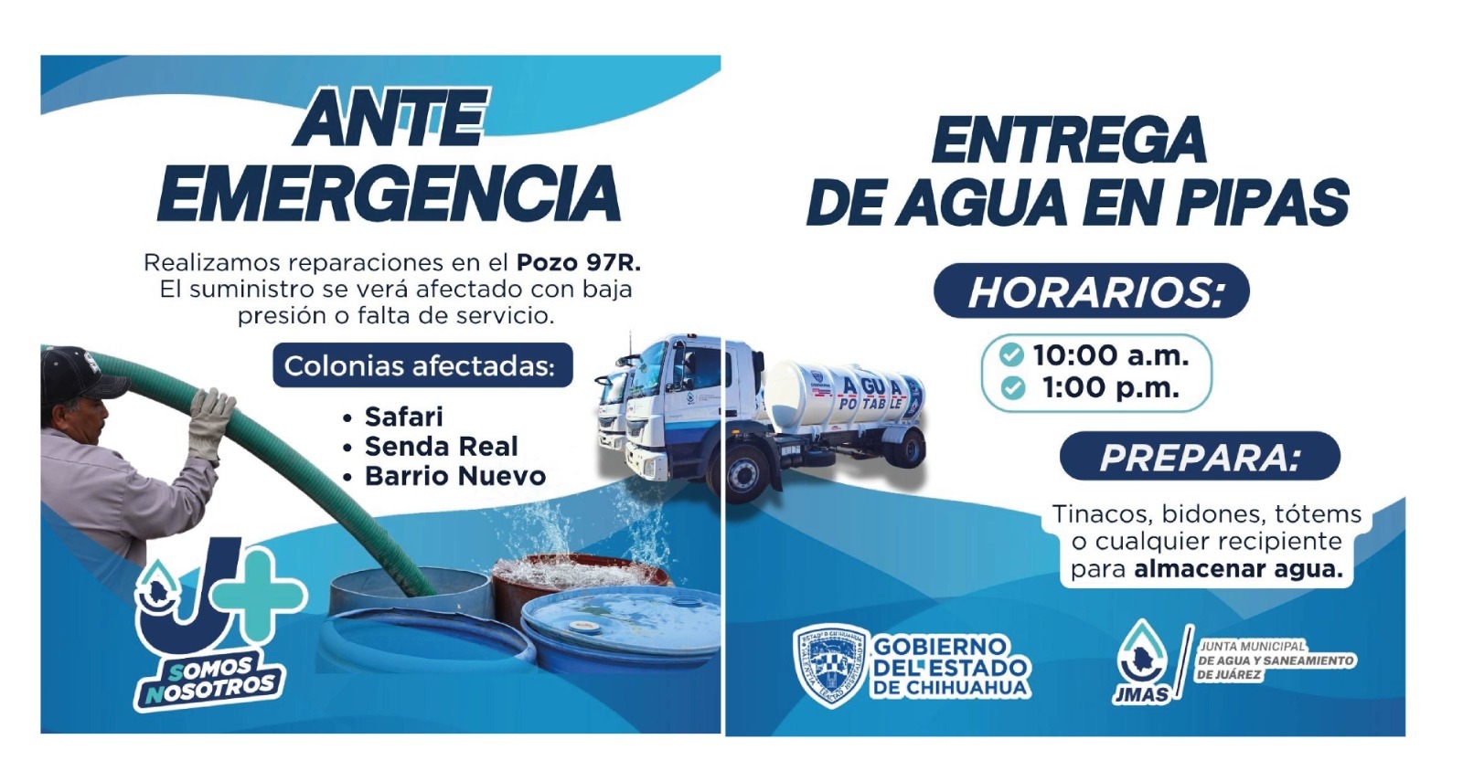 Refuerza JMAS reparto de agua en colonias del sur poniente, tras falla ...